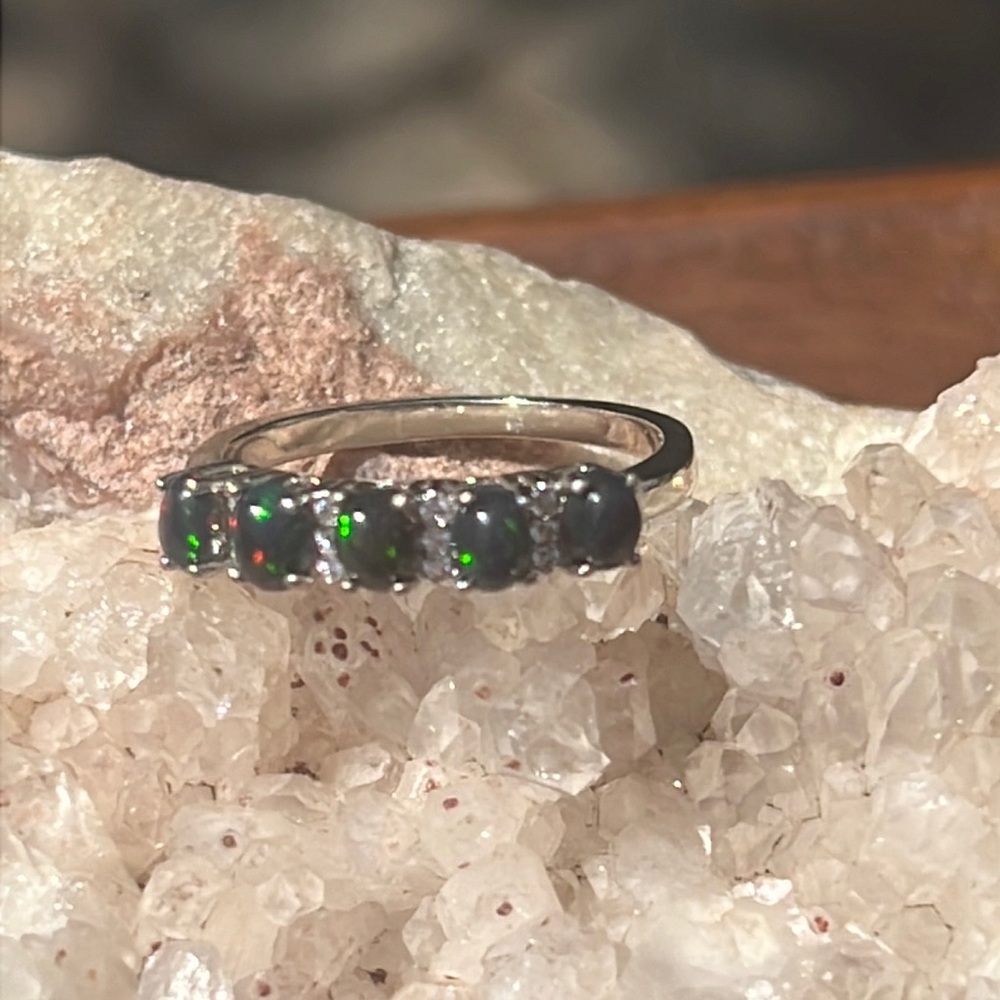 *missing opal* Sterling Silver Black Opal and Diamond Accent Ring